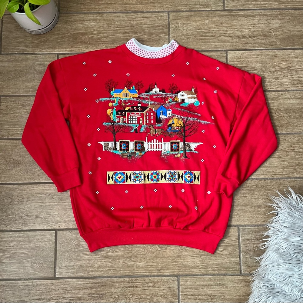 Vintage Act III Classics Sweatshirt Women Size Small Ugly Granny Core Amish